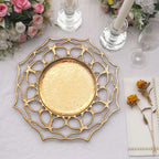 6 - Pack Acrylic Round Charger Plates 13" in Gold with Floral Cutout Design, Hollow Flower Plastic Decorative Dinner Party Charger Tableware - Bell Racket Store