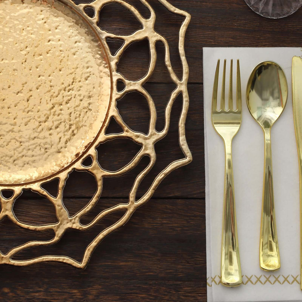 6 - Pack Acrylic Round Charger Plates 13" in Gold with Floral Cutout Design, Hollow Flower Plastic Decorative Dinner Party Charger Tableware - Bell Racket Store