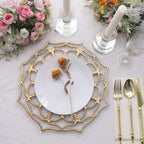 6 - Pack Acrylic Round Charger Plates 13" in Gold with Floral Cutout Design, Hollow Flower Plastic Decorative Dinner Party Charger Tableware - Bell Racket Store