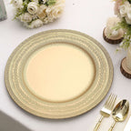 6-Pack Acrylic Round Charger Plates 13" in Gold with Lace Embossed Rim, Rustic Plastic Decorative Charger Tableware