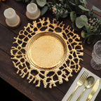 6 - Pack Acrylic Round Charger Plates 13" in Gold with Molten Branch Design, Plastic Hollow Lace Decorative Dinner Party Charger Tableware - Bell Racket Store