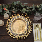 6 - Pack Acrylic Round Charger Plates 13" in Gold with Molten Branch Design, Plastic Hollow Lace Decorative Dinner Party Charger Tableware - Bell Racket Store