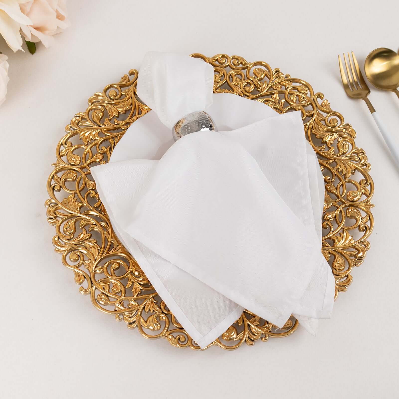 6 - Pack Acrylic Round Charger Plates 13" in Gold with Vintage Floral Carved Rim, Event Tabletop Decorative Charger Tableware - Bell Racket Store