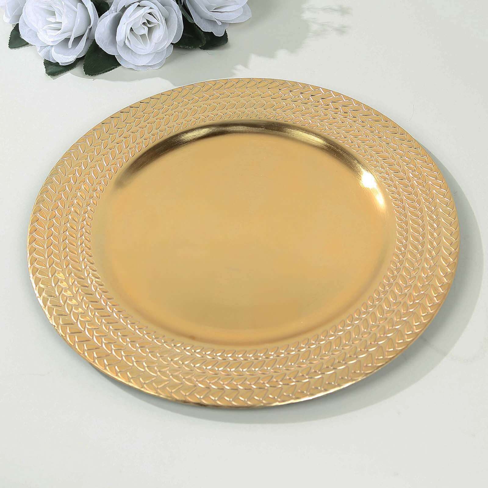 6 - Pack Acrylic Round Charger Plates 13" in Gold with Wheat Pattern Rim, Stylish Dinner Party Charger Tableware - Bell Racket Store