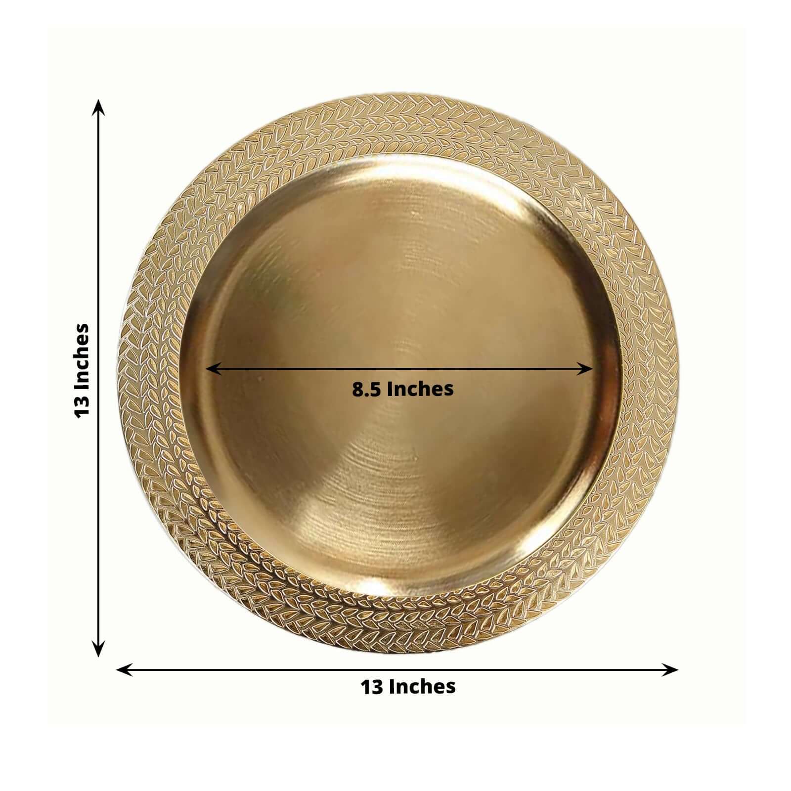6 - Pack Acrylic Round Charger Plates 13" in Gold with Wheat Pattern Rim, Stylish Dinner Party Charger Tableware - Bell Racket Store