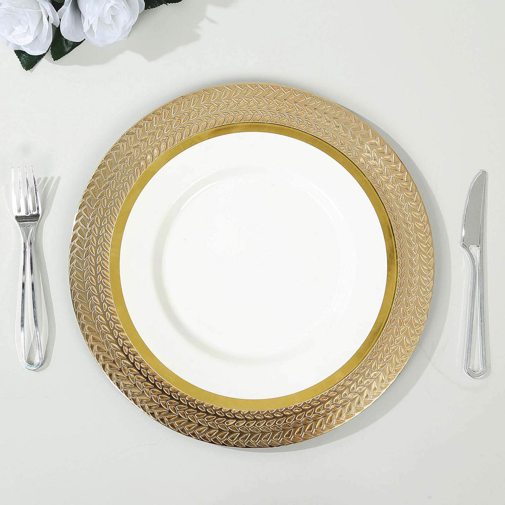 6 - Pack Acrylic Round Charger Plates 13" in Gold with Wheat Pattern Rim, Stylish Dinner Party Charger Tableware - Bell Racket Store