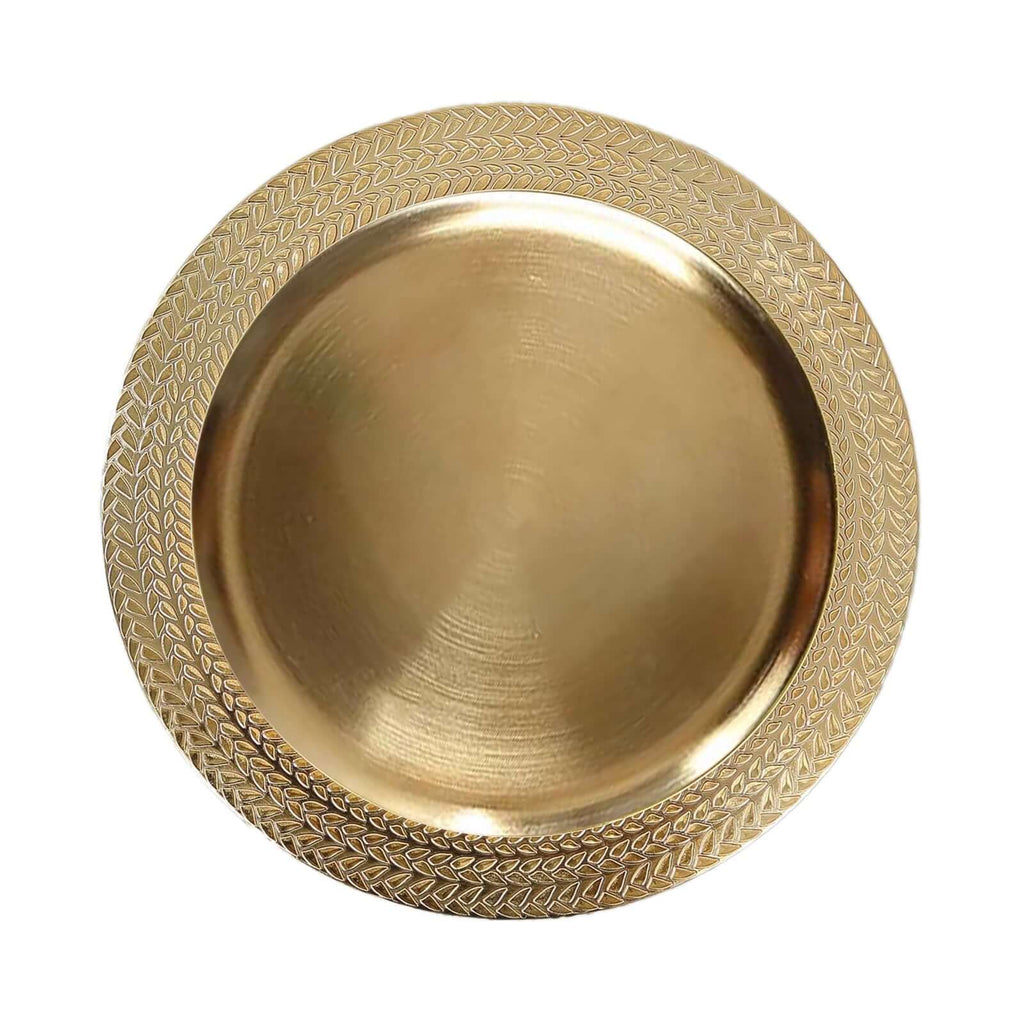 6 - Pack Acrylic Round Charger Plates 13" in Gold with Wheat Pattern Rim, Stylish Dinner Party Charger Tableware - Bell Racket Store
