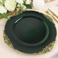 6 - Pack Acrylic Round Charger Plates 13" in Hunter Emerald Green with Gold Embossed Baroque Rim, Antique Decorative Dinner Party Charger Tableware - Bell Racket Store