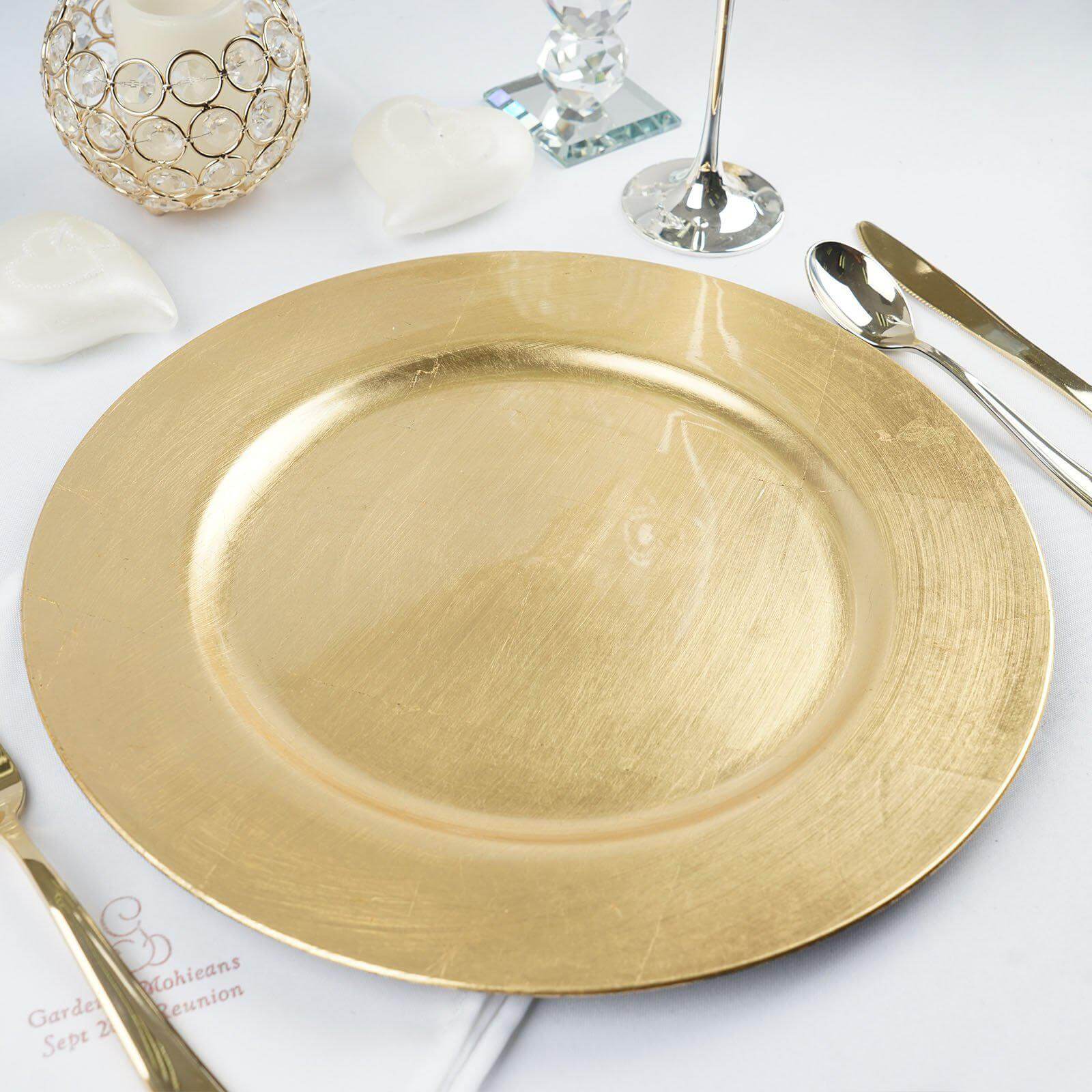 6-Pack Acrylic Round Charger Plates 13" in Metallic Gold, Dinner Party Decor Charger Tableware