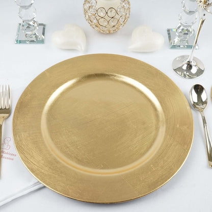 6 - Pack Acrylic Round Charger Plates 13" in Metallic Gold, Dinner Party Decor Charger Tableware - NestOCart