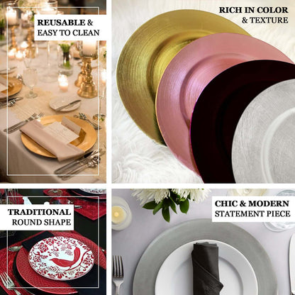 6 - Pack Acrylic Round Charger Plates 13" in Metallic Gold, Dinner Party Decor Charger Tableware - NestOCart