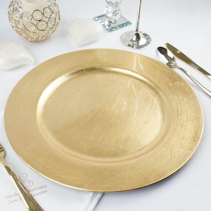 6 - Pack Acrylic Round Charger Plates 13" in Metallic Gold, Dinner Party Decor Charger Tableware - NestOCart