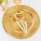 6 - Pack Acrylic Round Charger Plates 13" in Metallic Gold Swirl Pattern with Beaded Rim, Plastic Decorative Dinner Party Charger Tableware - Bell Racket Store