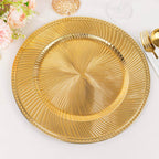 6 - Pack Acrylic Round Charger Plates 13" in Metallic Gold Swirl Pattern with Beaded Rim, Plastic Decorative Dinner Party Charger Tableware - Bell Racket Store