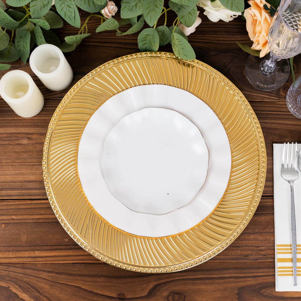 6 - Pack Acrylic Round Charger Plates 13" in Metallic Gold Swirl Pattern with Beaded Rim, Plastic Decorative Dinner Party Charger Tableware - Bell Racket Store