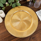6 - Pack Acrylic Round Charger Plates 13" in Metallic Gold Swirl Pattern with Beaded Rim, Plastic Decorative Dinner Party Charger Tableware - Bell Racket Store