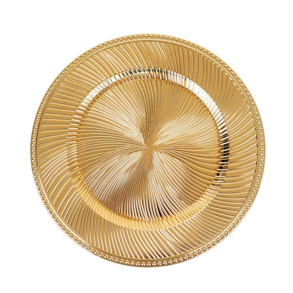6 - Pack Acrylic Round Charger Plates 13" in Metallic Gold Swirl Pattern with Beaded Rim, Plastic Decorative Dinner Party Charger Tableware - Bell Racket Store