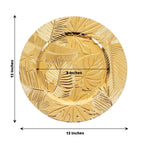 6 - Pack Acrylic Round Charger Plates 13" in Metallic Gold with Embossed Tropical Leaves, Decorative Dinner Charger Tableware - Bell Racket Store