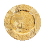 6 - Pack Acrylic Round Charger Plates 13" in Metallic Gold with Embossed Tropical Leaves, Decorative Dinner Charger Tableware - Bell Racket Store