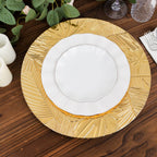 6 - Pack Acrylic Round Charger Plates 13" in Metallic Gold with Embossed Tropical Leaves, Decorative Dinner Charger Tableware - Bell Racket Store