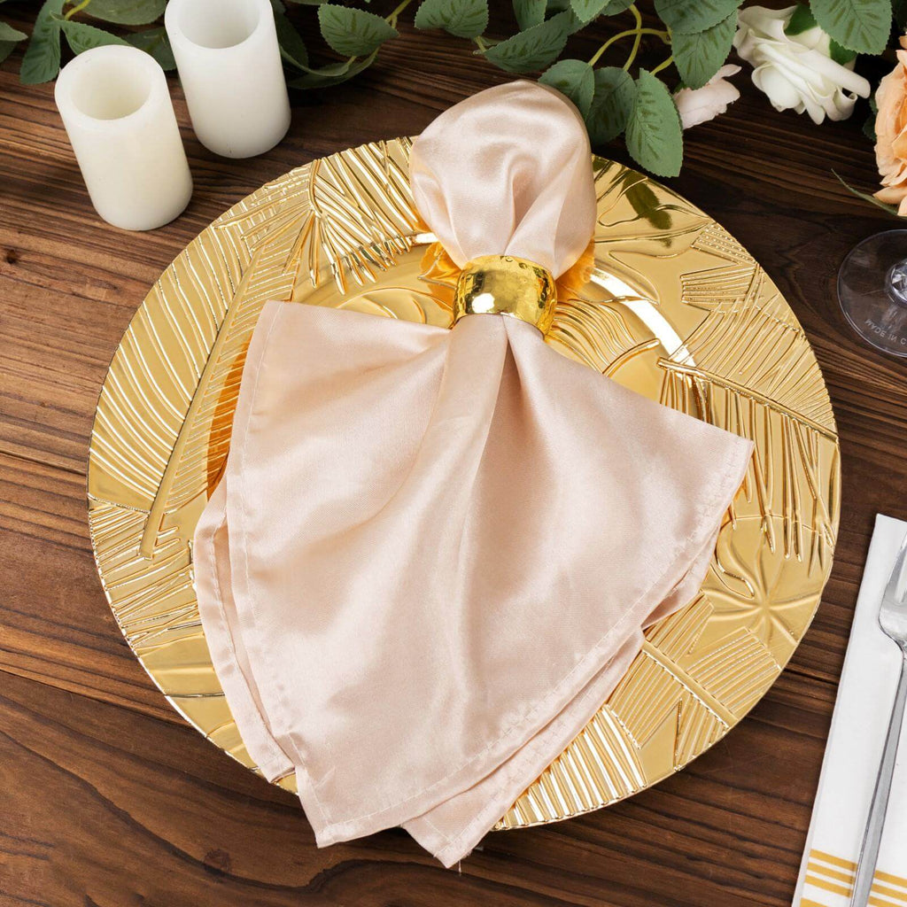 6 - Pack Acrylic Round Charger Plates 13" in Metallic Gold with Embossed Tropical Leaves, Decorative Dinner Charger Tableware - Bell Racket Store