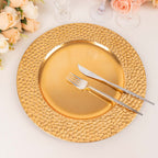 6 - Pack Acrylic Round Charger Plates 13" in Metallic Gold with Hammered Rim, Plastic Decorative Dinner Party Charger Tableware - Bell Racket Store