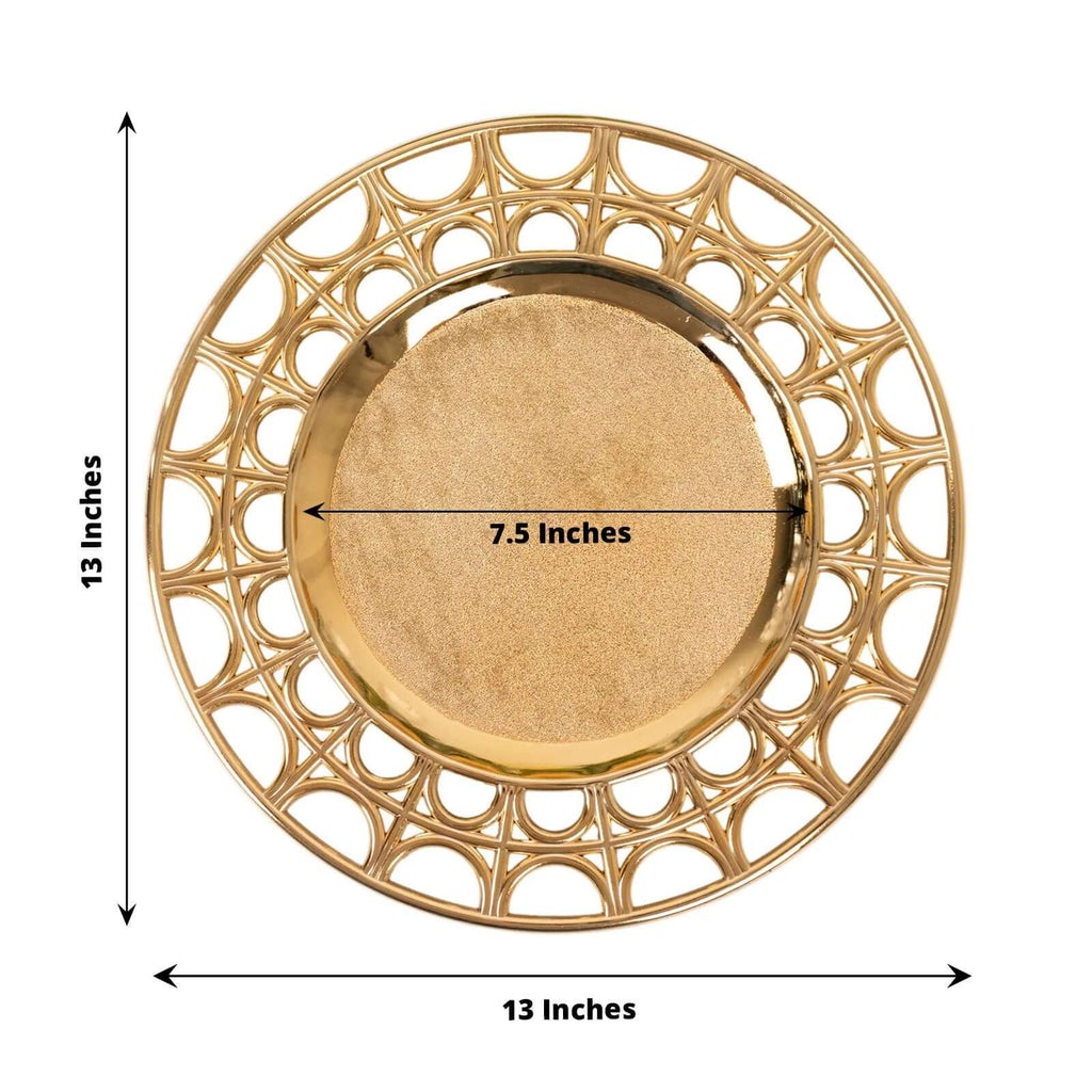 6 - Pack Acrylic Round Charger Plates 13" in Metallic Gold with Hollow Semi Circle Rim, Plastic Decorative Charger Tableware - Bell Racket Store