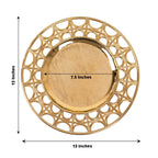 6 - Pack Acrylic Round Charger Plates 13" in Metallic Gold with Hollow Semi Circle Rim, Plastic Decorative Charger Tableware - Bell Racket Store