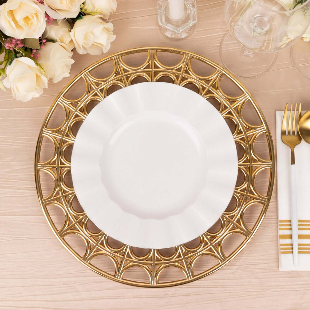 6 - Pack Acrylic Round Charger Plates 13" in Metallic Gold with Hollow Semi Circle Rim, Plastic Decorative Charger Tableware - Bell Racket Store