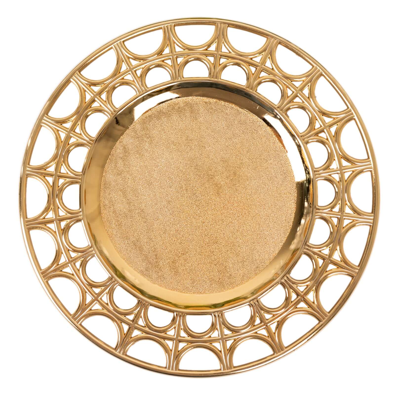 6 - Pack Acrylic Round Charger Plates 13" in Metallic Gold with Hollow Semi Circle Rim, Plastic Decorative Charger Tableware - Bell Racket Store