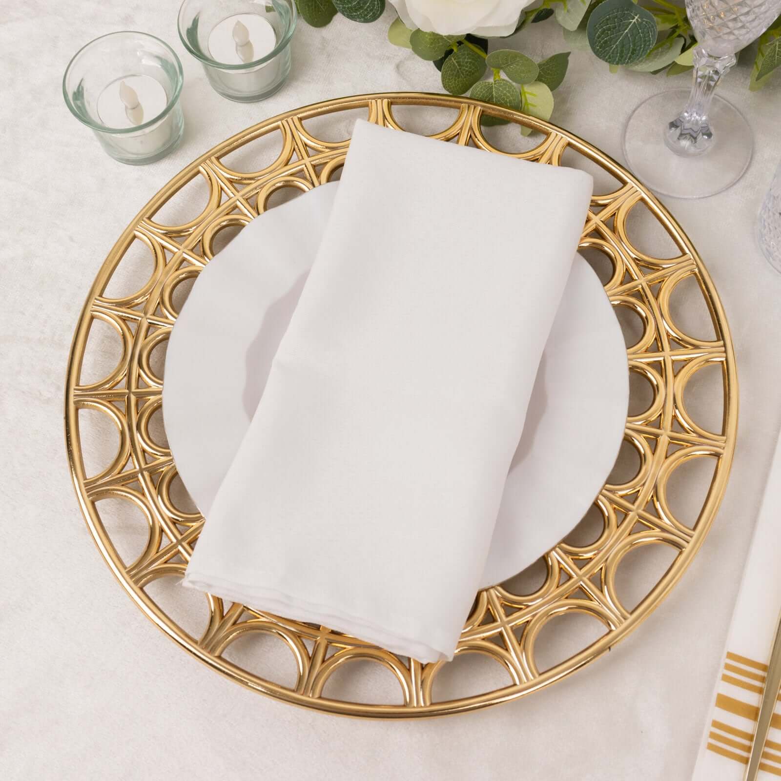 6 - Pack Acrylic Round Charger Plates 13" in Metallic Gold with Hollow Semi Circle Rim, Plastic Decorative Charger Tableware - Bell Racket Store