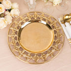 6 - Pack Acrylic Round Charger Plates 13" in Metallic Gold with Hollow Semi Circle Rim, Plastic Decorative Charger Tableware - Bell Racket Store