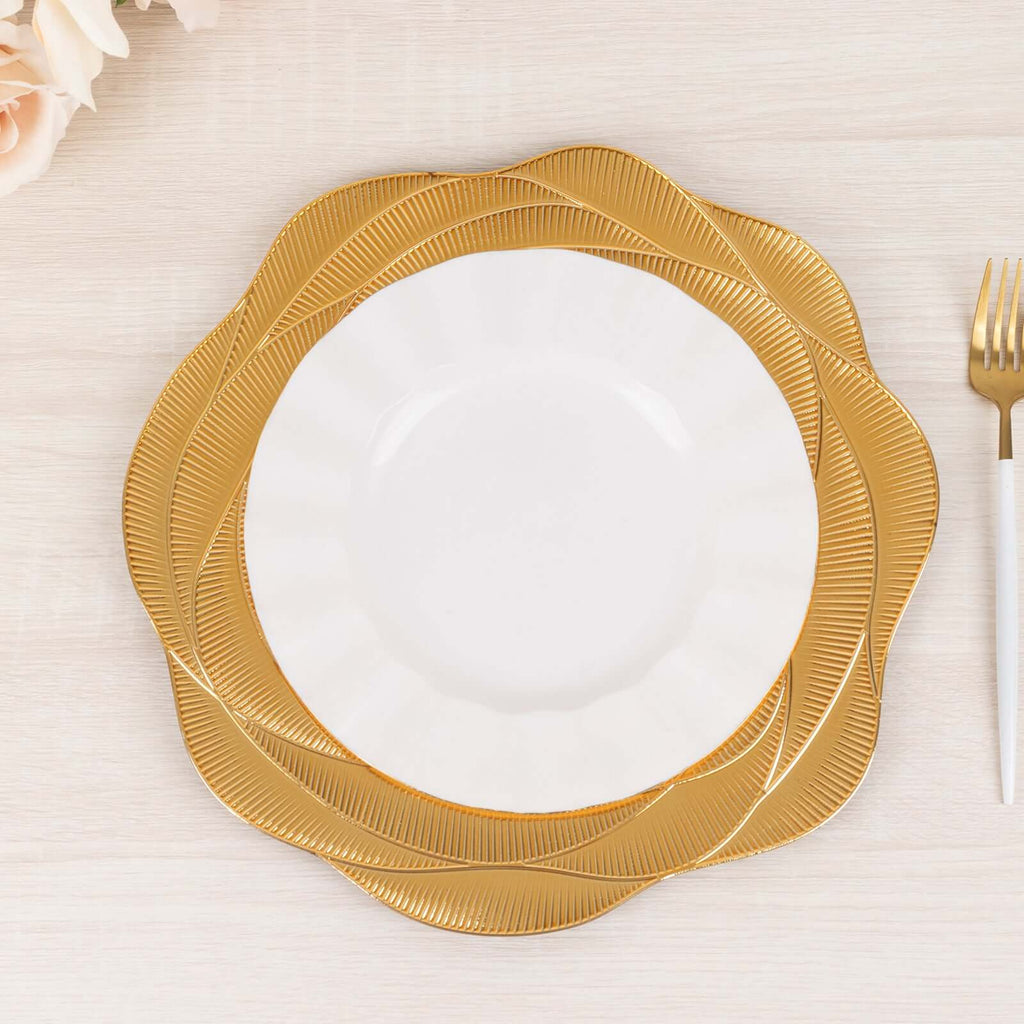 6 - Pack Acrylic Round Charger Plates 13" in Metallic Gold with Ribbed Rose Pattern, Event Tabletop Decorative Charger Tableware - Bell Racket Store