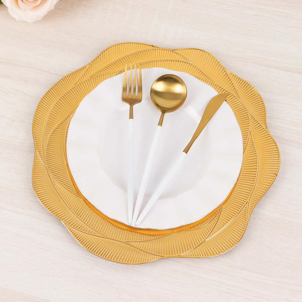 6 - Pack Acrylic Round Charger Plates 13" in Metallic Gold with Ribbed Rose Pattern, Event Tabletop Decorative Charger Tableware - Bell Racket Store