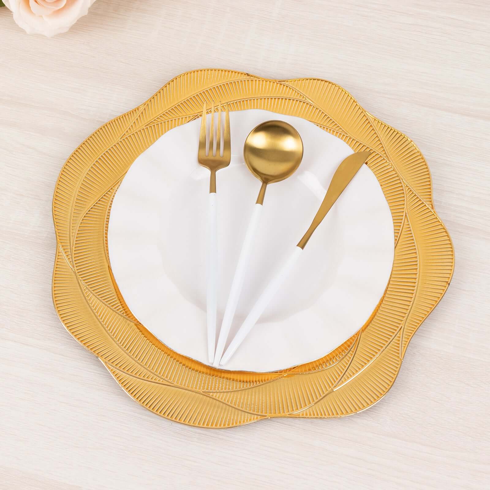 6 - Pack Acrylic Round Charger Plates 13" in Metallic Gold with Ribbed Rose Pattern, Event Tabletop Decorative Charger Tableware - Bell Racket Store
