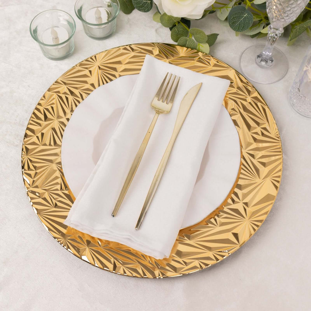 6 - Pack Acrylic Round Charger Plates 13" in Metallic Gold with Rock Cut Design, Durable Plastic Dinner Charger Tableware - Bell Racket Store