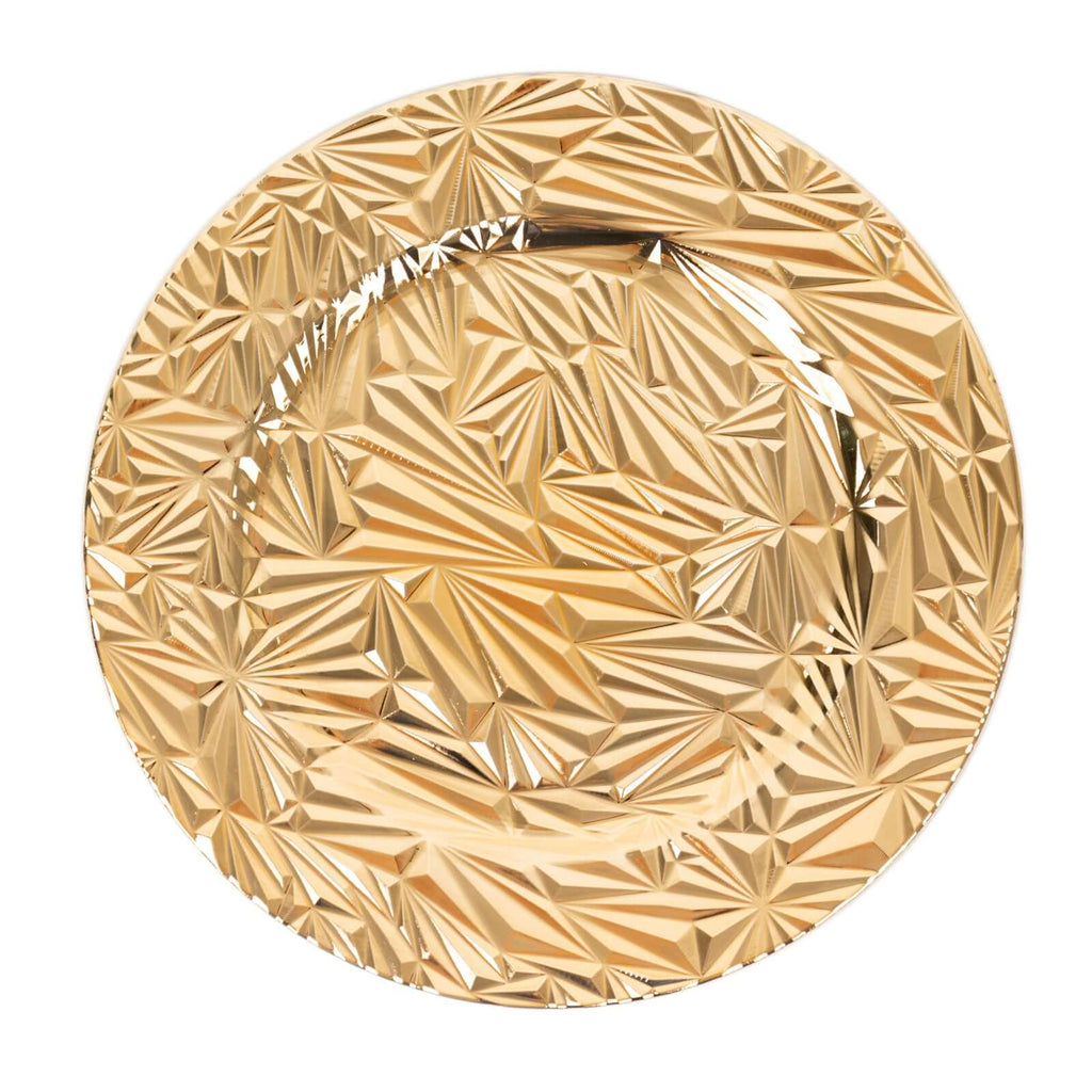 6 - Pack Acrylic Round Charger Plates 13" in Metallic Gold with Rock Cut Design, Durable Plastic Dinner Charger Tableware - Bell Racket Store