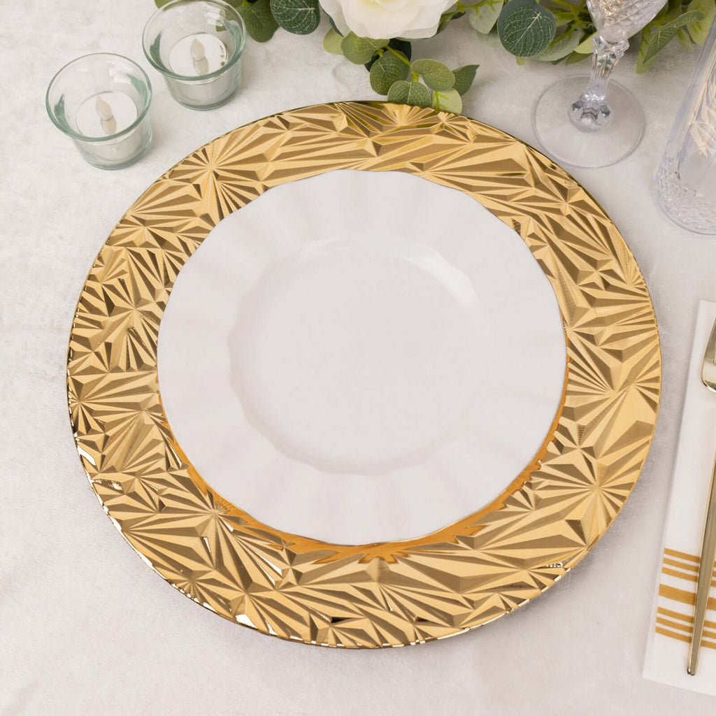 6 - Pack Acrylic Round Charger Plates 13" in Metallic Gold with Rock Cut Design, Durable Plastic Dinner Charger Tableware - Bell Racket Store