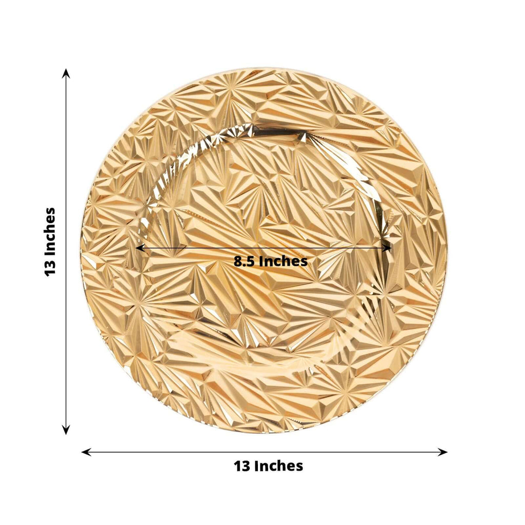 6 - Pack Acrylic Round Charger Plates 13" in Metallic Gold with Rock Cut Design, Durable Plastic Dinner Charger Tableware - Bell Racket Store