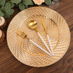 6 - Pack Acrylic Round Charger Plates 13" in Metallic Gold with Swirl Rattan Pattern, Farmhouse Plastic Charger Tableware - Bell Racket Store