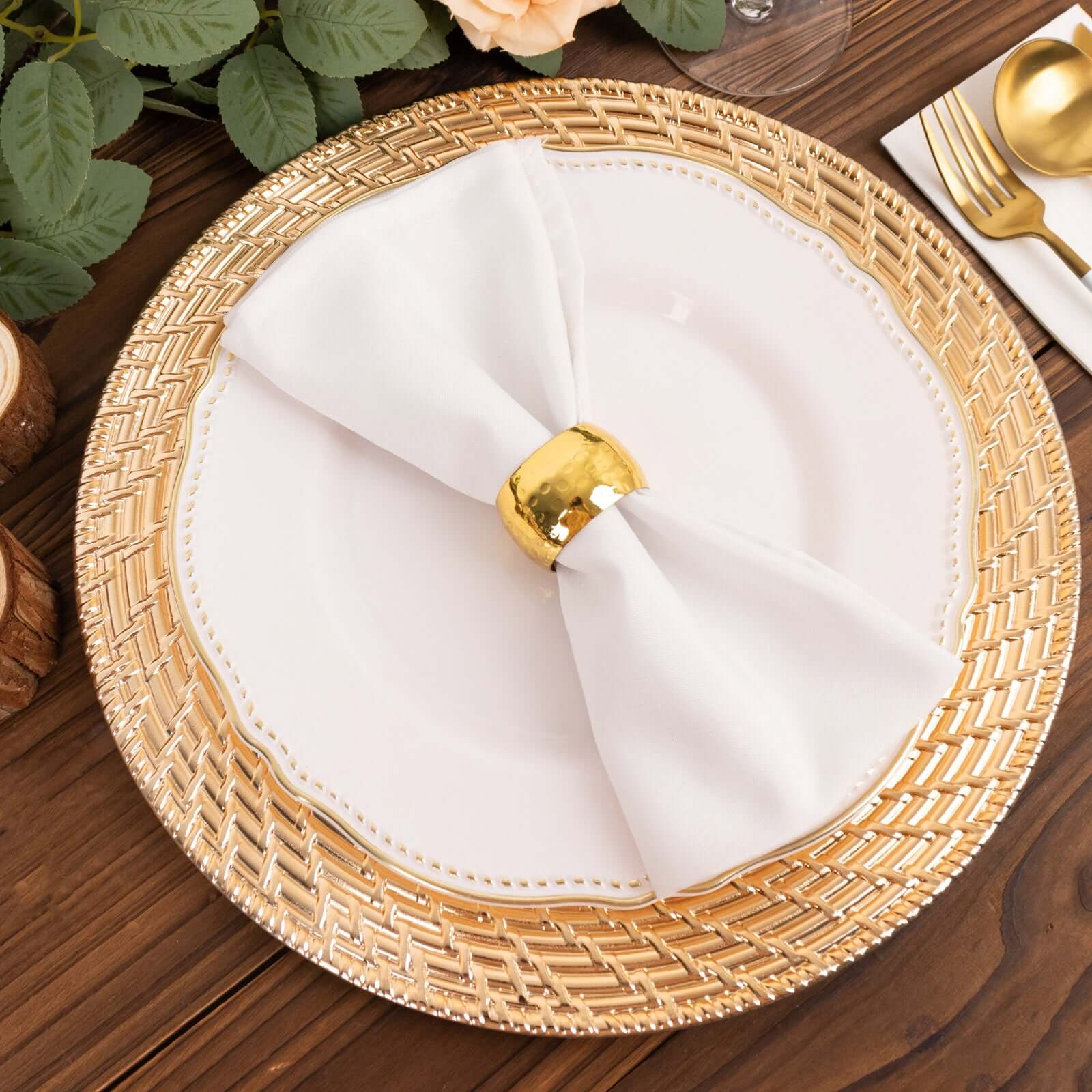 6 - Pack Acrylic Round Charger Plates 13" in Metallic Gold with Swirl Rattan Pattern, Farmhouse Plastic Charger Tableware - Bell Racket Store