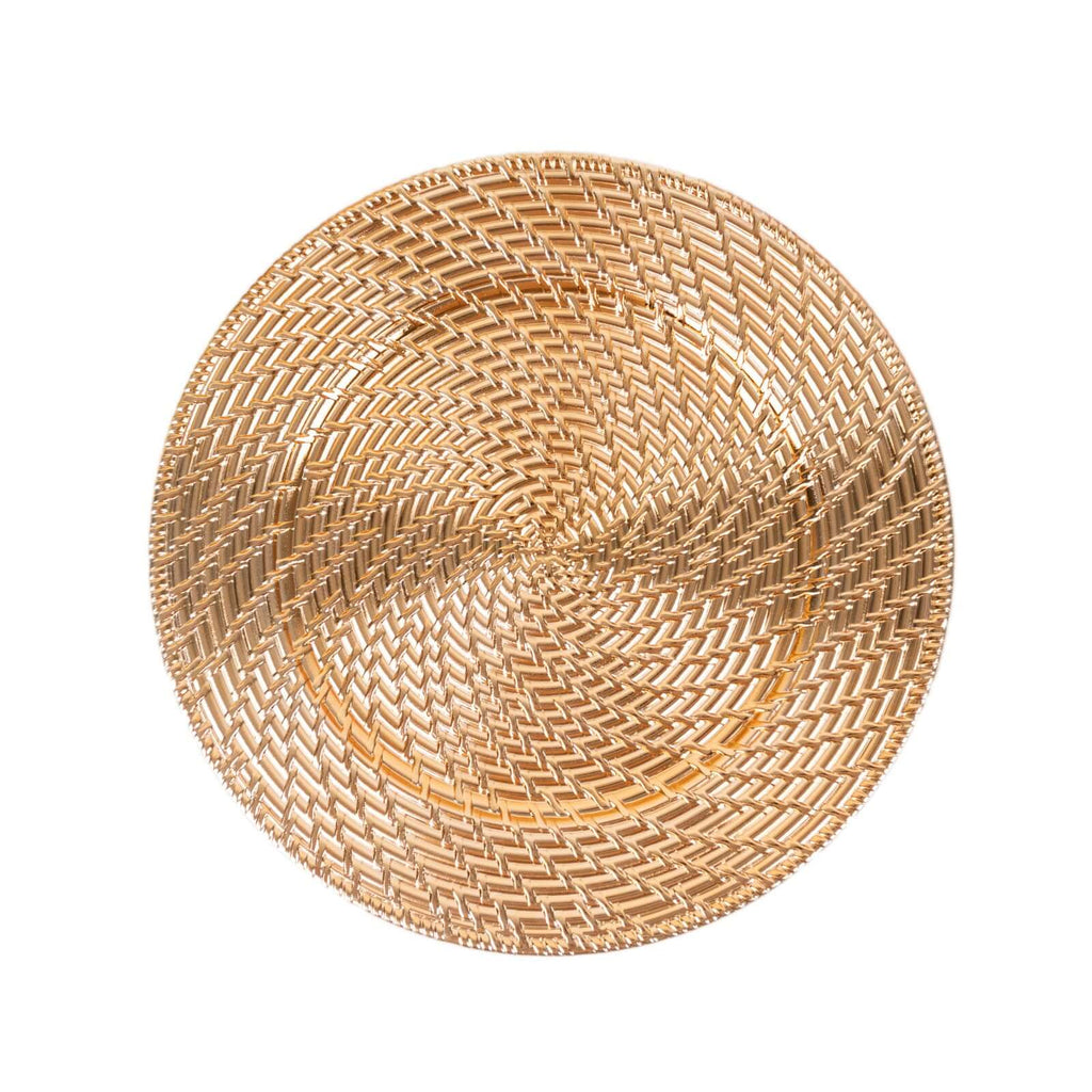 6 - Pack Acrylic Round Charger Plates 13" in Metallic Gold with Swirl Rattan Pattern, Farmhouse Plastic Charger Tableware - Bell Racket Store