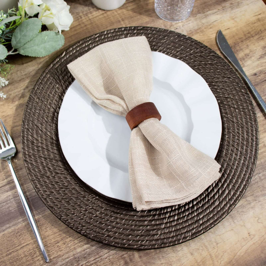 6 - Pack Acrylic Round Charger Plates 13" in Natural Brown with Rattan - Like Design, Farmhouse Disposable Plastic Charger Tableware - Bell Racket Store