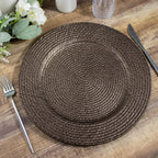 6 - Pack Acrylic Round Charger Plates 13" in Natural Brown with Rattan - Like Design, Farmhouse Disposable Plastic Charger Tableware - Bell Racket Store