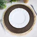 6 - Pack Acrylic Round Charger Plates 13" in Natural Brown with Rattan - Like Design, Farmhouse Disposable Plastic Charger Tableware - Bell Racket Store