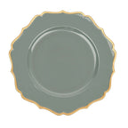 6 - Pack Acrylic Round Charger Plates 13" in Olive Green with Gold Scalloped Rim, Decorative Dinner Party Plastic Charger Tableware - Bell Racket Store