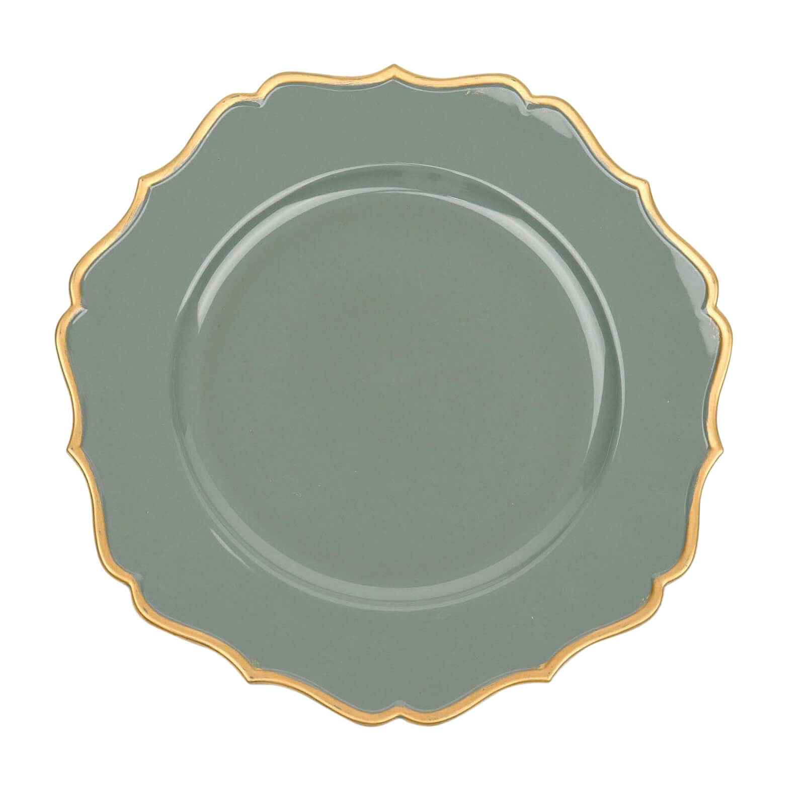 6 - Pack Acrylic Round Charger Plates 13" in Olive Green with Gold Scalloped Rim, Decorative Dinner Party Plastic Charger Tableware - Bell Racket Store