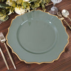 6 - Pack Acrylic Round Charger Plates 13" in Olive Green with Gold Scalloped Rim, Decorative Dinner Party Plastic Charger Tableware - Bell Racket Store