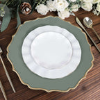 6 - Pack Acrylic Round Charger Plates 13" in Olive Green with Gold Scalloped Rim, Decorative Dinner Party Plastic Charger Tableware - Bell Racket Store