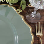 6 - Pack Acrylic Round Charger Plates 13" in Olive Green with Gold Scalloped Rim, Decorative Dinner Party Plastic Charger Tableware - Bell Racket Store